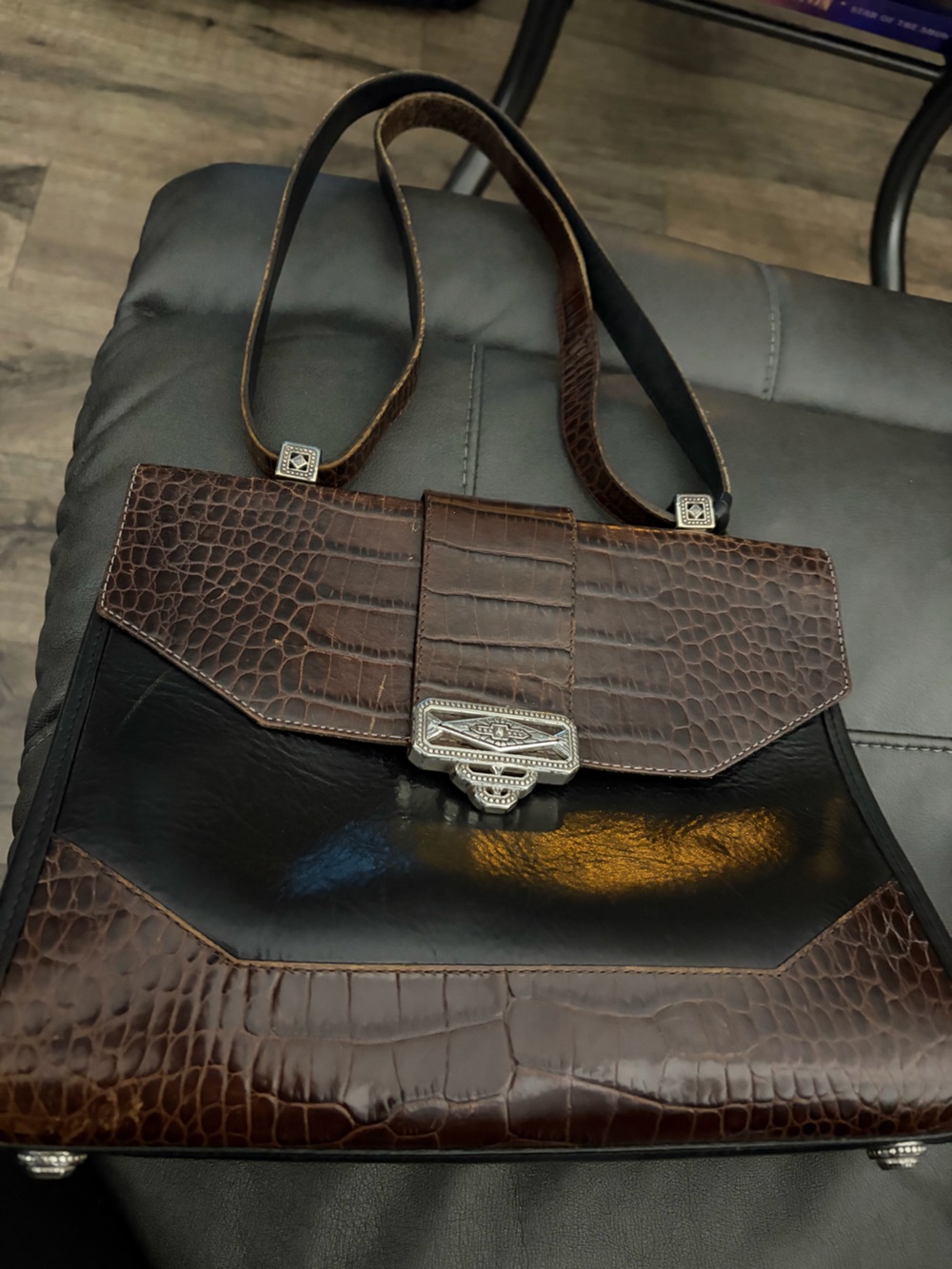 Brighton Brown and Black Croc-Embossed Shoulder Bag
